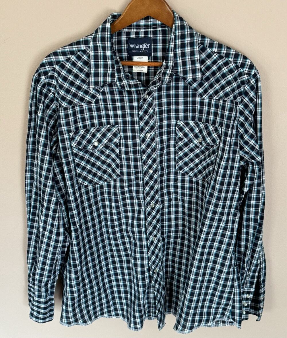 Wrangler Mens Button Down Long Sleeve Pearl Snap Western Shirt - Size XL